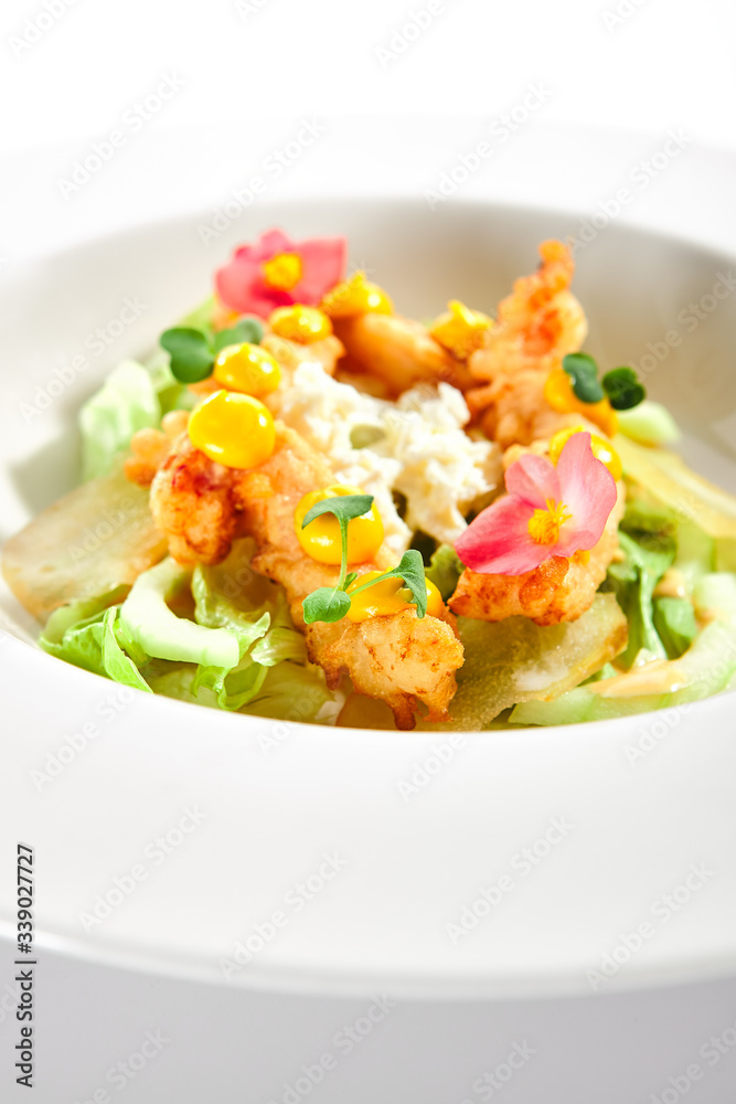 Warm salad with crispy langoustines Warm salad with crispy langoustines