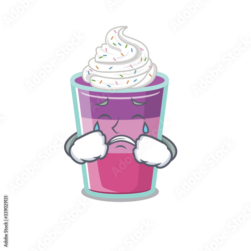 Cartoon character design of cocktail jelly with a crying face