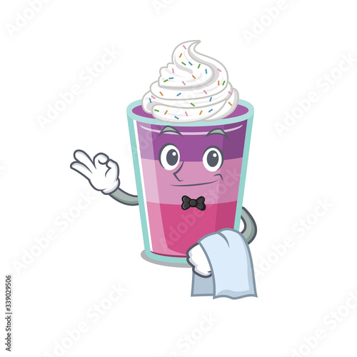 A cartoon character of cocktail jelly waiter working in the restaurant