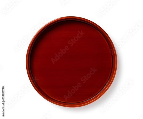 Wooden plate placed on white background