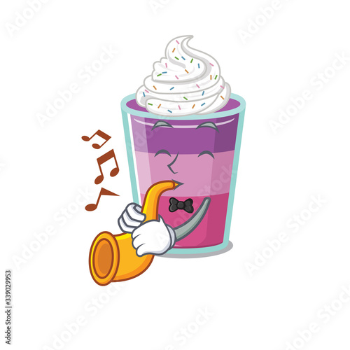 Talented musician of cocktail jelly cartoon design playing a trumpet
