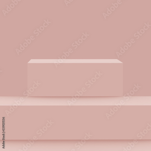 3d dusty pink stage podium scene minimal studio background. Abstract 3d geometric shape object illustration render. Display for cosmetic fashion product. Natural monochrome color tones. © Mama pig