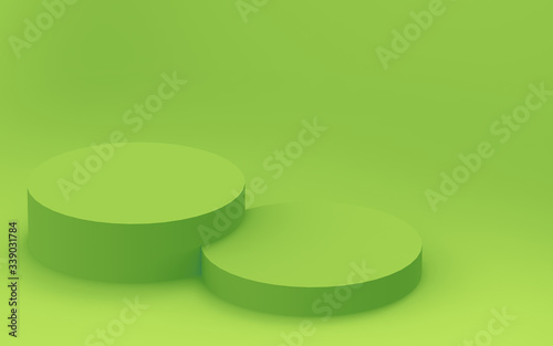 3d green cylinder podium minimal studio background. Abstract 3d geometric shape object illustration render. Display for food natural product.