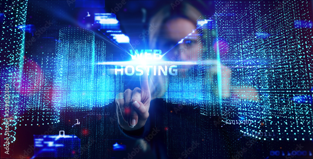 Obraz premium Web Hosting. The activity of providing storage space and access for websites. Business, modern technology, internet and networking concept