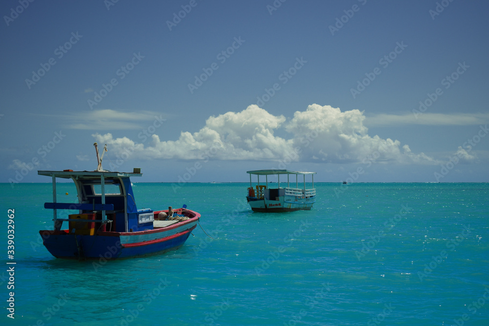 Boat in the blue sea. Relax time.