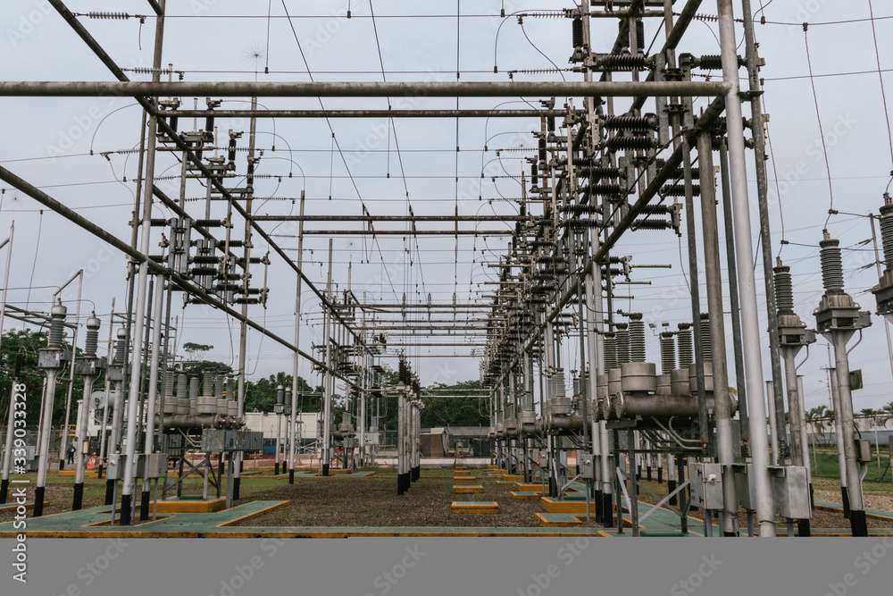 electrical towers, distribution centers, high voltage cables