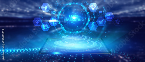 Wallpaper Mural Businessman presses button email marketing on virtual screens. Business, Technology, Internet and network concept Torontodigital.ca