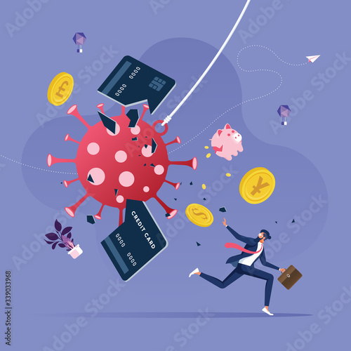 Businessman try escape from Coronavirus outbreak-Financial crisis concept