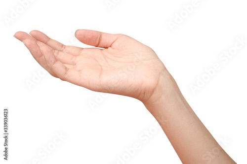 Hand open and ready to help or receive. Gesture isolated on white background with clipping path.