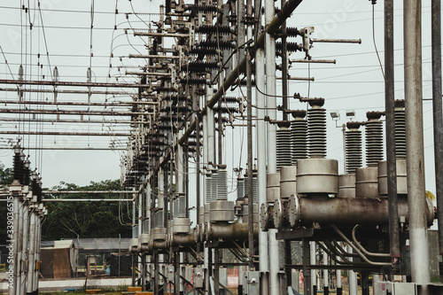 electrical towers, distribution centers, high voltage cables