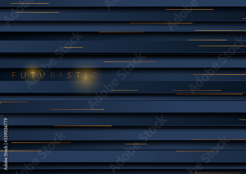 Dark blue abstract striped background with golden lines. Vector design