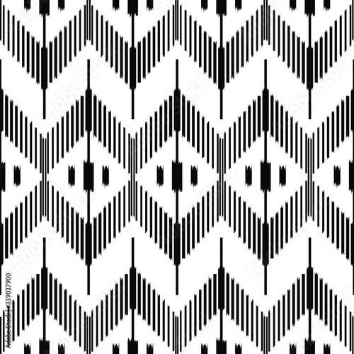 Black and white ikat Seamless Pattern Design for Fabric. Vector EPS10