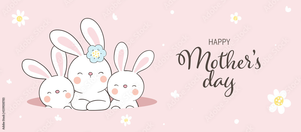 Draw banner rabbit and cute baby.For mother'day.