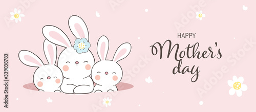 Draw banner rabbit and cute baby.For mother'day.