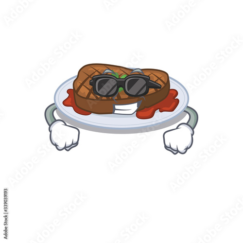 Cool grilled steak cartoon character wearing expensive black glasses