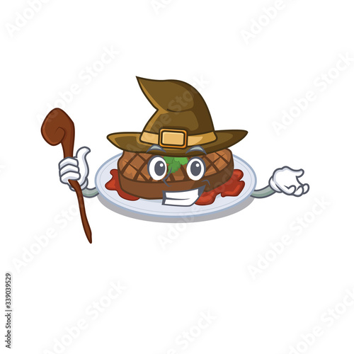 Grilled steak sneaky and tricky witch cartoon character