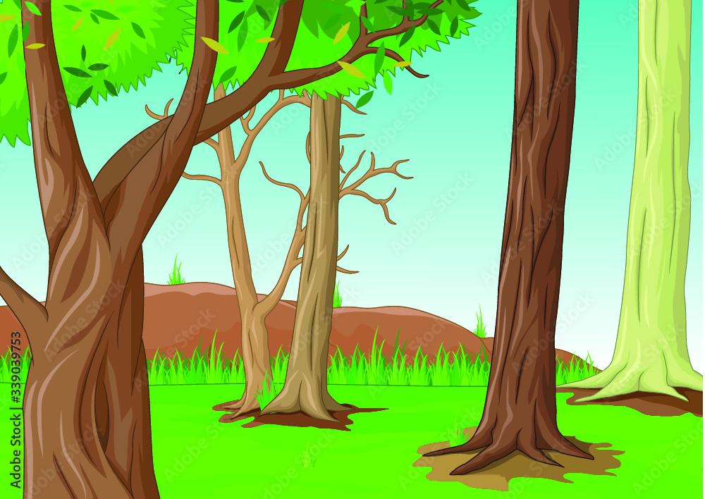 Fototapeta premium Jungle View With Trees Cartoon Vector Illustration for your design
