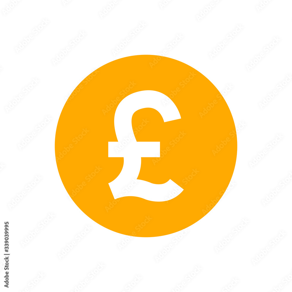 pound currency coin orange for icon isolated on white, pound money for app symbol, simple flat pound money, currency digital pound coin for financial concept - obrazy, fototapety, plakaty 
