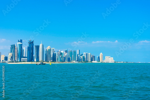 View of modern skyscrapers and west bay in Doha  Qatar