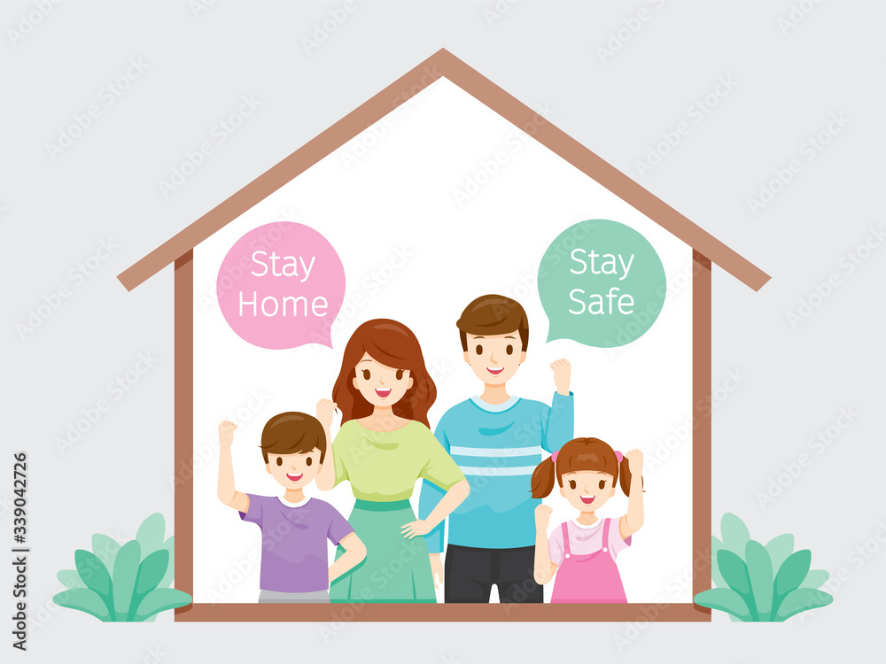 Family Stays Home, Stay Safe Fighting Against Coronavirus Disease, Covid-19, Self Isolation, Protection Themselves From Disease Family Stays Home, Stay Safe Fighting Against Coronavirus Disease, Covid-19, Self Isolation, Protection Themselves From Disease