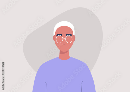 Young male character portrait, front view, millennial lifestyle, flat vector graphics