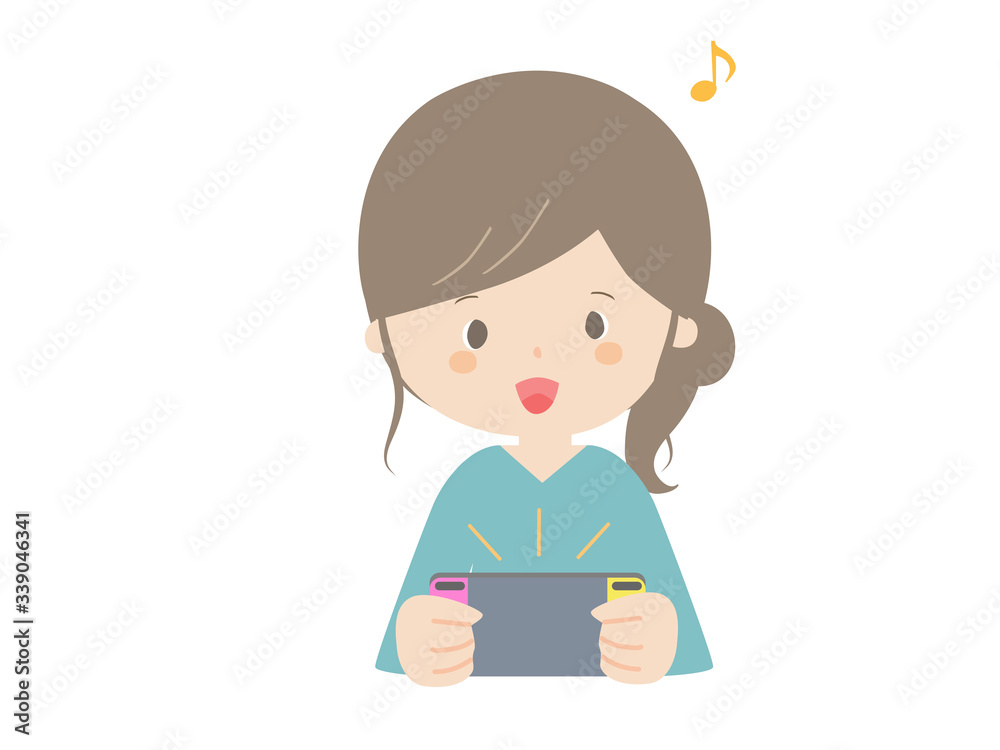 Woman playing on a portable game console