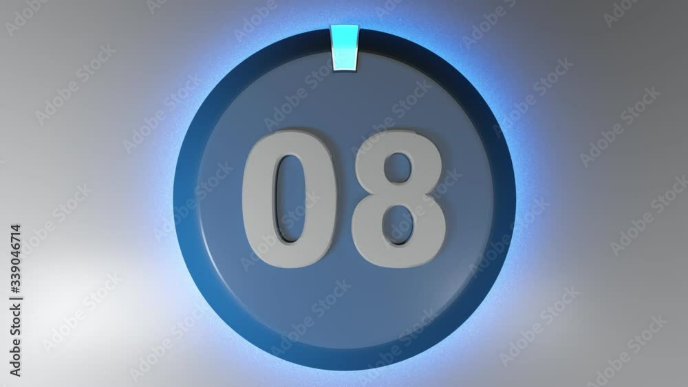 The number 08 on a circle badge with a lighted rotating cursor - 3D rendering video clip The number 08 on a circle badge with a lighted rotating cursor - 3D rendering video clip