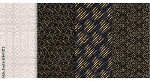 Set of seamless patterns. 4 background wallpapers for your design. Geometric patterns in a modern style. Textile design texture. Vector graphics.