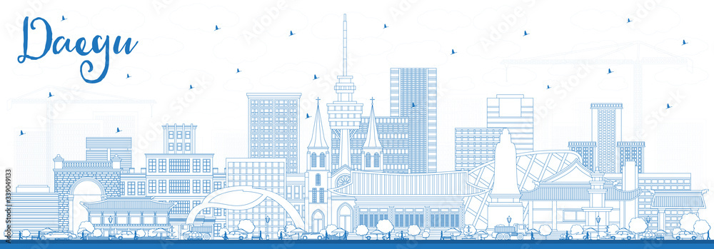 Outline Daegu South Korea City Skyline with Blue Buildings. Outline Daegu South Korea City Skyline with Blue Buildings.