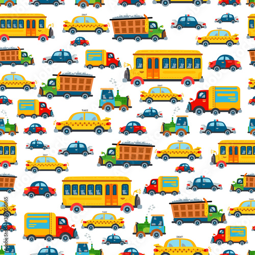 Childish bright cartoon cars pattern. A vector