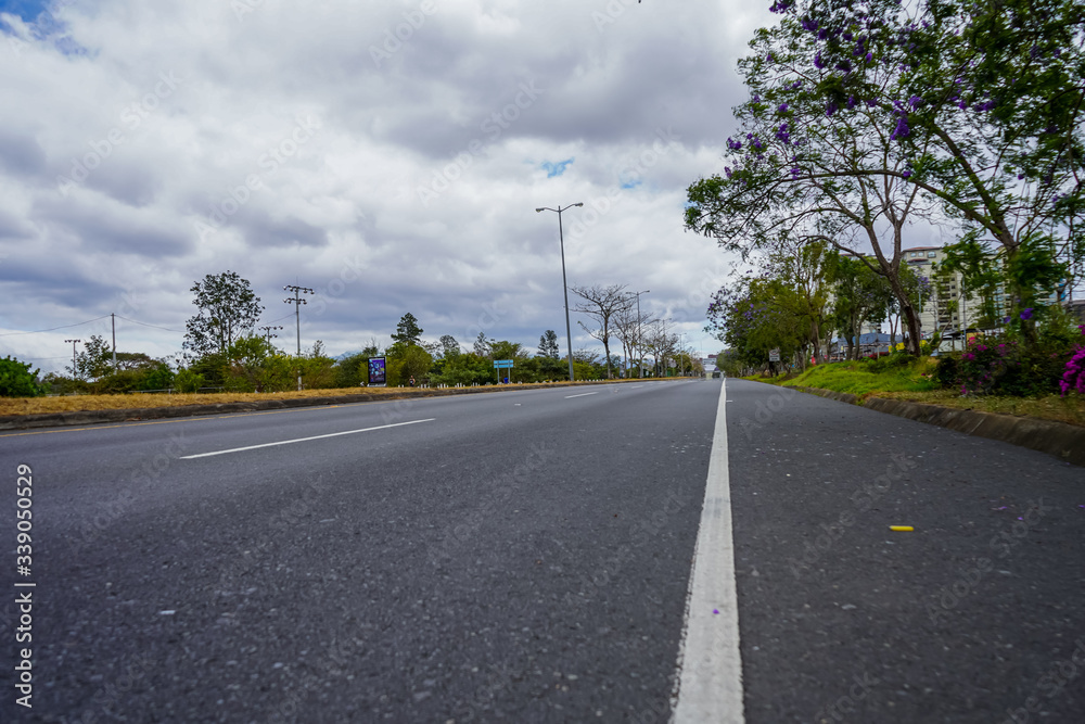 Impressive view of the empty streets of San Jose, near the Sabana, and the center due to quarantine for corona virus in Costa Rica