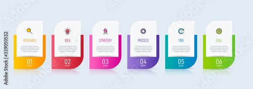 Concept of arrow business model with 6 successive isometric steps. Six colorful graphic elements. Timeline design for brochure, presentation. Infographic design layout
