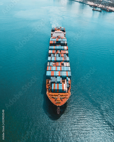 Container ship carries cargo, goods, and materials from one port to another for supplying purpose. © Fahmi Abu Bakar