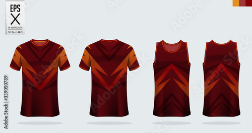 T-shirt mockup, sport shirt template design for soccer jersey, football kit. Tank top for basketball jersey and running singlet. Sport uniform in front view and back view.  Mock up Vector Illustration
