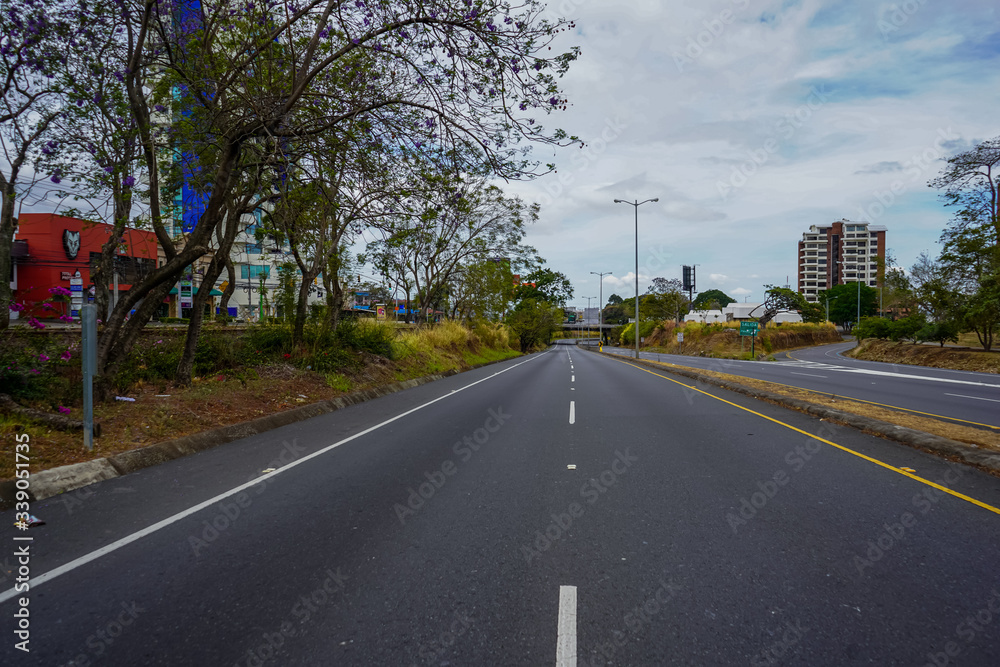 Impressive view of the empty streets of San Jose, near the Sabana, and the center due to quarantine for corona virus in Costa Rica Impressive view of the empty streets of San Jose, near the Sabana, and the center due to quarantine for corona virus in Costa Rica