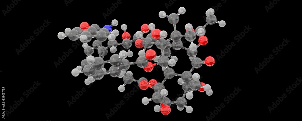 3d glass render structure of taxol molecule
