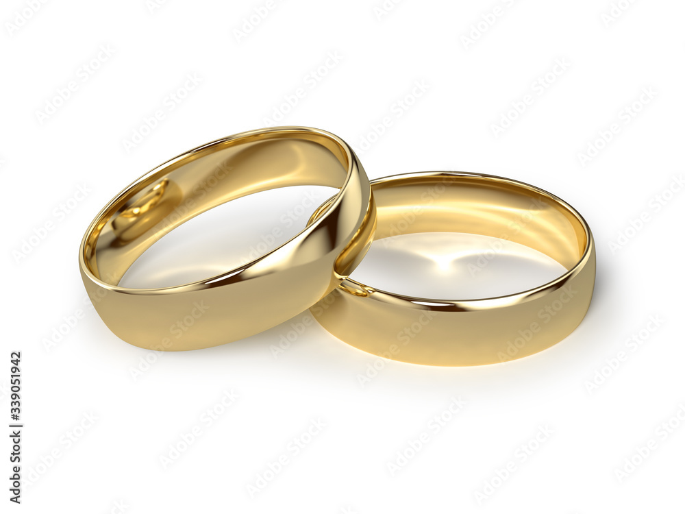 Wedding rings isolated on white 3D illustration
