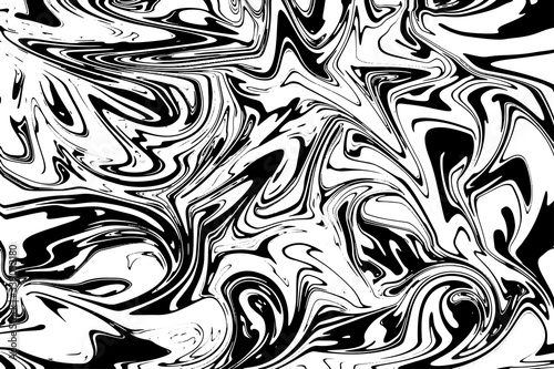 Abstract black white image with long and short intermittent liquid lines made by brush. A monochrome image drawn by hand. Dirty shabby smears of black paint. Vector eps illustration.