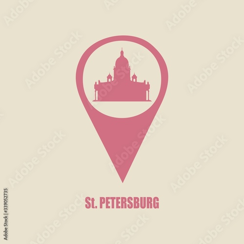 Silhouette of the Saint Isaac Cathedral in Saint Petersburg Russia. Modern minimalist icon in location pointer