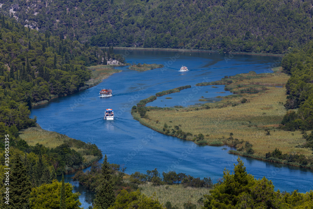 Cruising ships on the river in Krka national nature park, Croatia