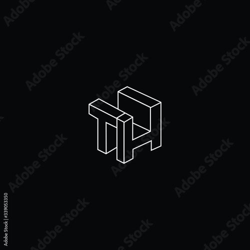 Minimal elegant monogram art logo. Outstanding professional trendy awesome artistic 3D TH HT initial based Alphabet icon logo. Premium Business logo White color on black background