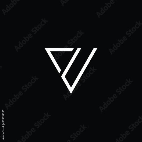 Minimal elegant monogram art logo. Outstanding professional trendy awesome artistic CU UC CV VC initial based Alphabet icon logo. Premium Business logo White color on black background