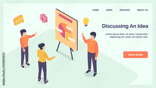 discuss idea business presentation for website landing homepage with isometric style