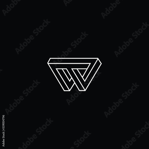 Minimal elegant monogram art logo. Outstanding professional trendy awesome artistic 3D W WW WV initial based Alphabet icon logo. Premium Business logo White color on black background