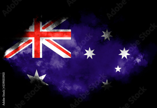 Australian flag performed from color smoke on the black background. Abstract symbol.