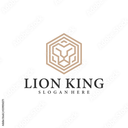 Lion abstract geometric line art / mono line, vector, illustration template