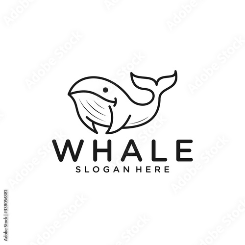 Simple whale logo template design in linear style