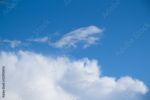 Beautiful cumulus cloud on the blue sky during spring sunny day. Theme of beautiful landscapes.