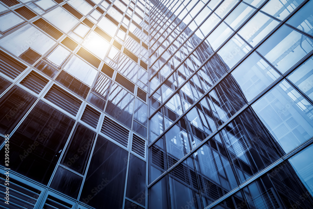 Obraz premium Looking up at modern high-rise buildings in Shanghai