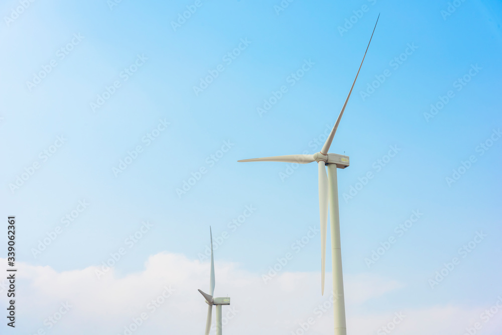 Wind turbines for electric power production. Green ecological power energy generation. Wind turbines for electric power production. Green ecological power energy generation.